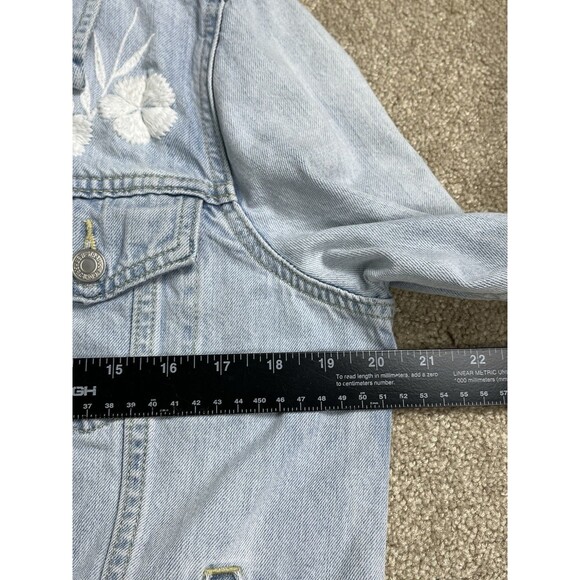 Levi’s‎ Women’s L cotton denim jacket white embroidered flowers Light Wash Blue - Picture 9 of 13